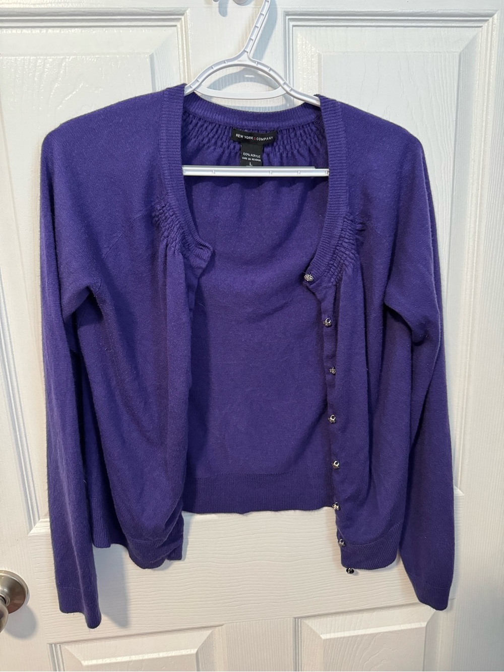 New York & Company Deep Purple Button-Front Cardigan